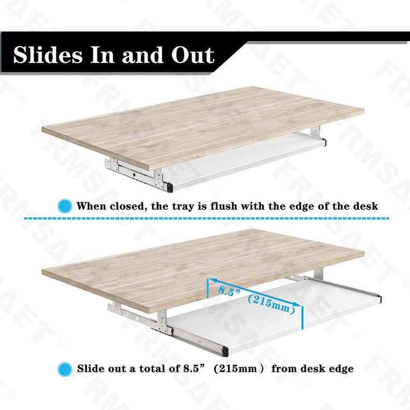 FRMSAET Furniture Accessories Office Product Suits Hardware 20/24/30 inches Keyboard Drawer Tray Wood Holder Under Desk Adjustable Height Platform. (30 inches, White) - Image 3